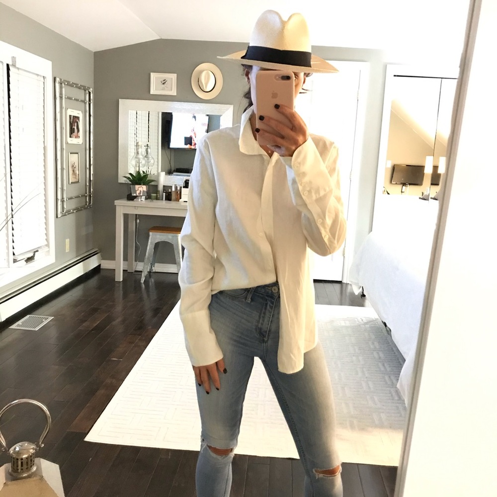 BURBERRY classic white wide cuff button down shirt